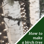 Picture of two fabric and chicken wire birch trees in front of miniature white lights