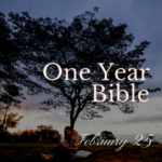 Person sitting under a large tree reading a Bible