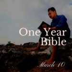 Man sitting on a hill reading a Bible